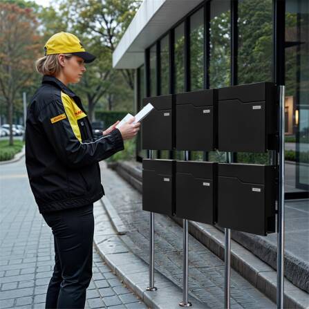 Metzler Cassetta Postale Verticale per Case Plurifamiliari | 6 unità | con Targhetta Nome Sostituibile | Nero