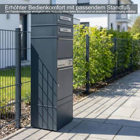 Metzler Paketbox mit 2 Briefkästen | personalisiert mit Gravur | Edelstahl-Namensschild | mit Briefeinwurf | Bispo 2