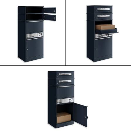 Metzler Paketbox mit 2 Briefkästen | personalisiert mit Gravur | Edelstahl-Namensschild | mit Briefeinwurf | Bispo 2