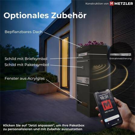 Metzler Cassetta postale con 2 cassette | personalizzato con incisione | Targa per nome in acciaio inox | con fessura per lettere | Micaceo di ferro | Bispo 2