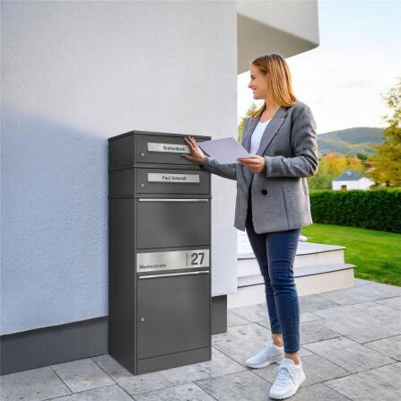 Metzler Cassetta postale con 2 cassette | personalizzato con incisione | Targa per nome in acciaio inox | con fessura per lettere | Micaceo di ferro | Bispo 2