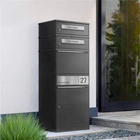 Metzler Cassetta postale con 2 cassette | personalizzato con incisione | Targa per nome in acciaio inox | con fessura per lettere | Micaceo di ferro | Bispo 2