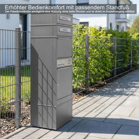 Metzler Paketbox mit 2 Briefkästen | personalisiert mit Gravur | Edelstahl-Namensschild | mit Briefeinwurf | Grau | Bispo 2
