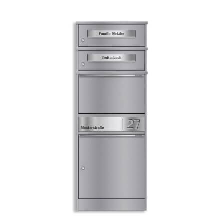 Metzler Paketbox mit 2 Briefkästen | personalisiert mit Gravur | Edelstahl-Namensschild | mit Briefeinwurf | Grau | Bispo 2