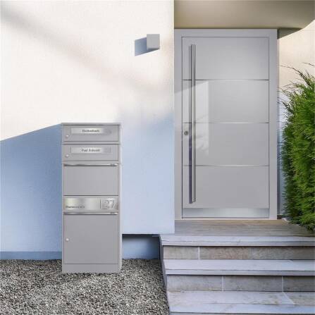 Metzler Paketbox mit 2 Briefkästen | personalisiert mit Gravur | Edelstahl-Namensschild | mit Briefeinwurf | Grau | Bispo 2