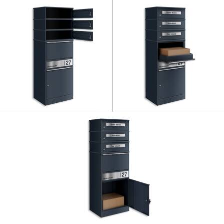 Metzler Boîtes à colis avec 3 boîtes aux lettres | personnalisée avec gravure | Plaque de nom en acier inoxydable | avec fente à lettres | Bispo