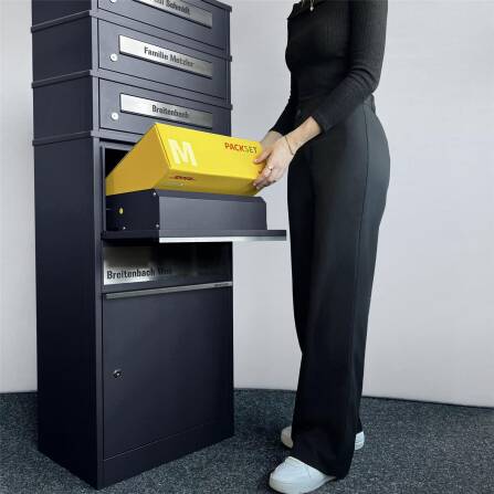 Metzler Boîtes à colis avec 3 boîtes aux lettres | personnalisée avec gravure | Plaque de nom en acier inoxydable | avec fente à lettres | Bispo