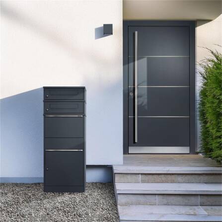 Metzler Paketbox mit 2 Briefkästen | zweifacher Briefeinwurf | für Pakete bis zur Größe M | rostfrei | Bispo