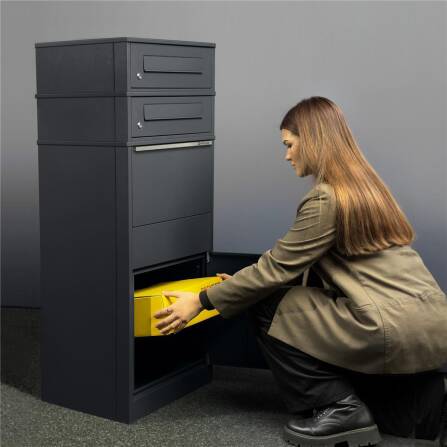 Metzler Paketbox mit 2 Briefkästen | zweifacher Briefeinwurf | für Pakete bis zur Größe M | rostfrei | Bispo