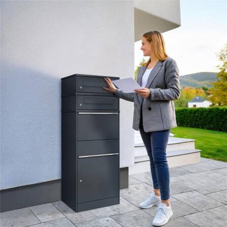 Metzler Paketbox mit 2 Briefkästen | zweifacher Briefeinwurf | für Pakete bis zur Größe M | rostfrei | Bispo