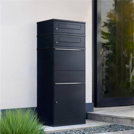 Metzler Paketbox mit 2 Briefkästen | zweifacher Briefeinwurf | für Pakete bis zur Größe M | rostfrei | RAL 7016 Anthrazit | Bispo