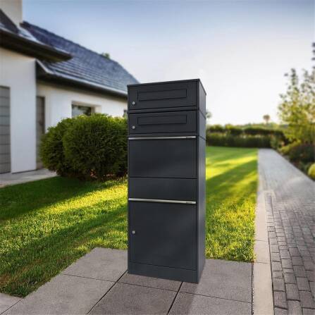 Metzler Paketbox mit 2 Briefkästen | zweifacher Briefeinwurf | für Pakete bis zur Größe M | rostfrei | RAL 7016 Anthrazit | Bispo