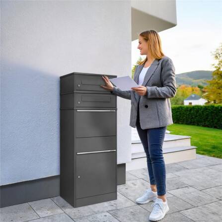 Metzler cassetta postale e pacchi con 2 cassette postali | doppio vano postale | per pacchi fino alla dimensione M | inossidabile | mica di ferro | Bispo