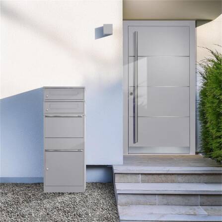 Metzler Paketbox mit 2 Briefkästen | zweifacher Briefeinwurf | für Pakete bis zur Größe M | rostfrei | Grau | Bispo