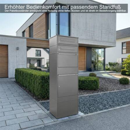 Metzler Paketbox mit 2 Briefkästen | zweifacher Briefeinwurf | für Pakete bis zur Größe M | rostfrei | Grau | Bispo