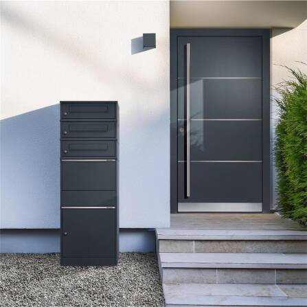 Metzler Paketbox mit 3 Briefkästen | dreifacher Briefeinwurf | für Pakete bis zur Größe M | rostfrei | Bispo