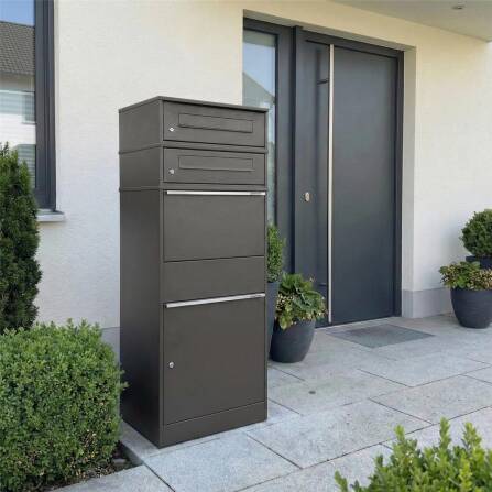 Metzler cassetta per pacchi con 3 cassette postali | triplo inserimento di lettere | per pacchi fino alla dimensione M | inossidabile | grigio ferro micaceo | Bispo