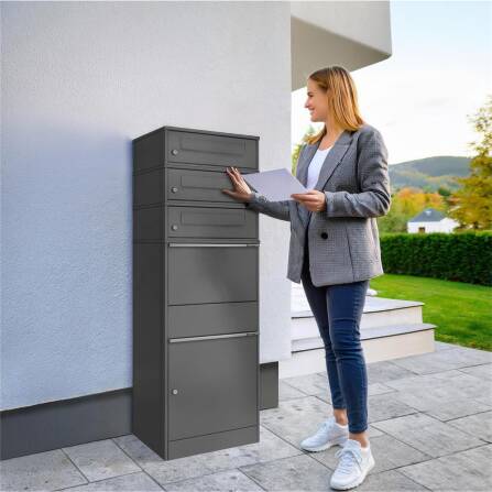 Metzler cassetta per pacchi con 3 cassette postali | triplo inserimento di lettere | per pacchi fino alla dimensione M | inossidabile | grigio ferro micaceo | Bispo