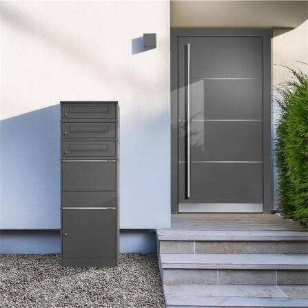 Metzler cassetta per pacchi con 3 cassette postali | triplo inserimento di lettere | per pacchi fino alla dimensione M | inossidabile | grigio ferro micaceo | Bispo