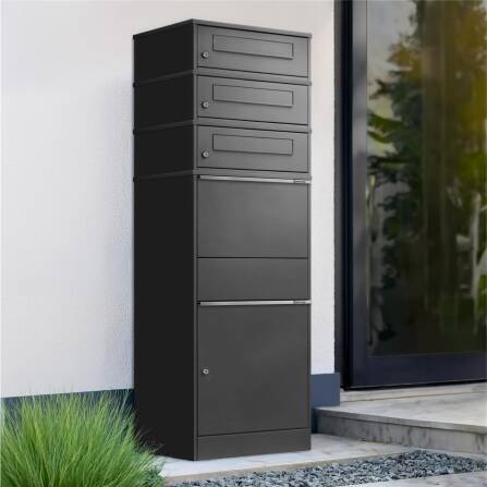 Metzler cassetta per pacchi con 3 cassette postali | triplo inserimento di lettere | per pacchi fino alla dimensione M | inossidabile | grigio ferro micaceo | Bispo