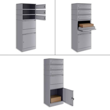 Metzler Paketbox mit 3 Briefkästen | dreifacher Briefeinwurf | für Pakete bis zur Größe M | rostfrei | Grau | Bispo