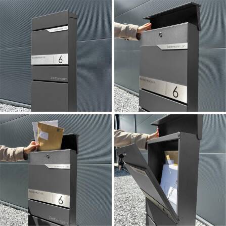 Metzler Standbriefkasten mit Zeitungsfach aus hochwertigem Stahl | Eisenglimmer | Alves