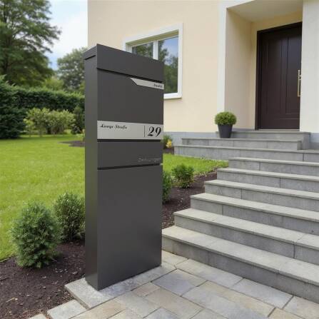 Metzler Standbriefkasten mit Zeitungsfach aus hochwertigem Stahl | Eisenglimmer | Alves