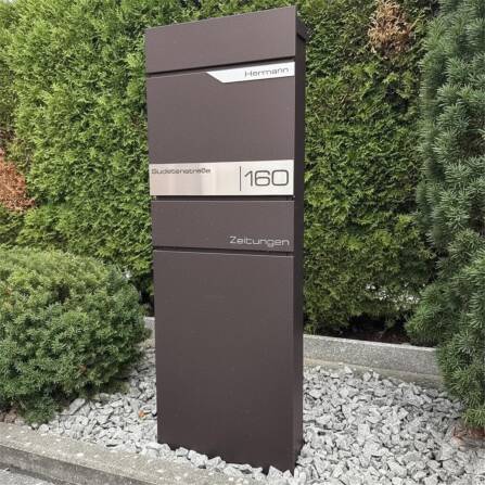 Metzler Standbriefkasten mit Zeitungsfach aus hochwertigem Stahl | Eisenglimmer | Alves