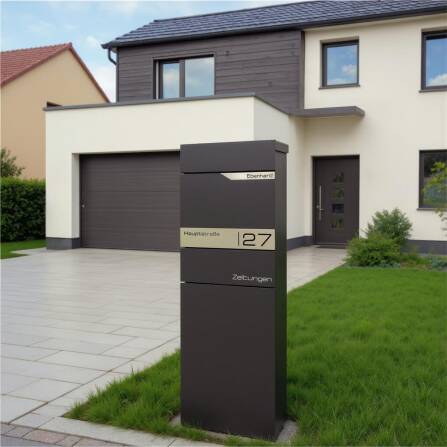 Metzler Standbriefkasten mit Zeitungsfach aus hochwertigem Stahl | Eisenglimmer | Alves