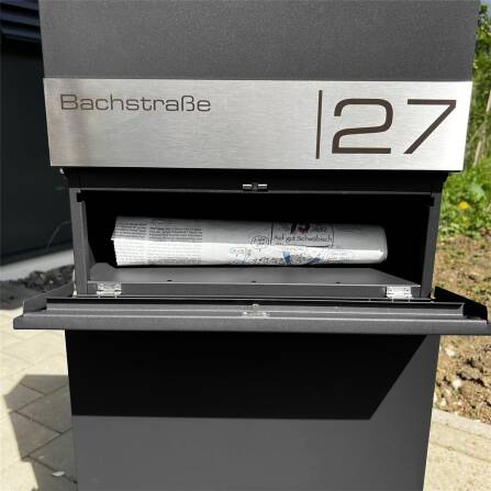 Metzler Standbriefkasten mit Zeitungsfach aus hochwertigem Stahl | Eisenglimmer | Alves