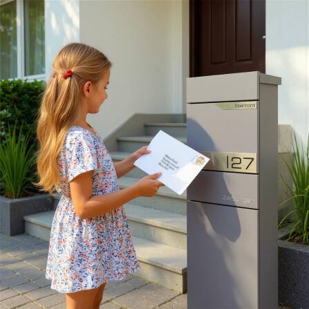 Metzler Standbriefkasten mit Zeitungsfach aus hochwertigem Stahl | Grau | Alves