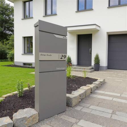 Metzler Standbriefkasten mit Zeitungsfach aus hochwertigem Stahl | Grau | Alves