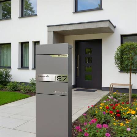 Metzler Standbriefkasten mit Zeitungsfach aus hochwertigem Stahl | Grau | Alves