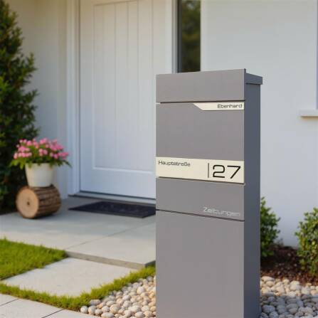 Metzler Standbriefkasten mit Zeitungsfach aus hochwertigem Stahl | Grau | Alves