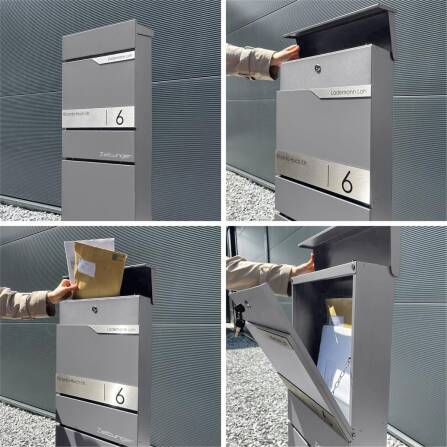 Metzler Standbriefkasten mit Zeitungsfach aus hochwertigem Stahl | Grau | Alves