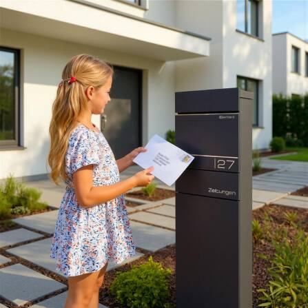 Metzler Standbriefkasten mit Zeitungsfach aus hochwertigem Stahl | Eisenglimmer | Alves 2