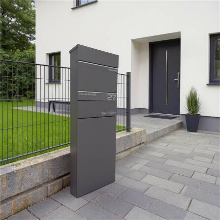 Metzler Standbriefkasten mit Zeitungsfach aus hochwertigem Stahl | Eisenglimmer | Alves 2