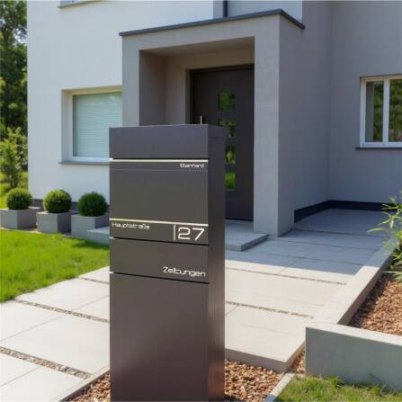 Metzler Standbriefkasten mit Zeitungsfach aus hochwertigem Stahl | Eisenglimmer | Alves 2