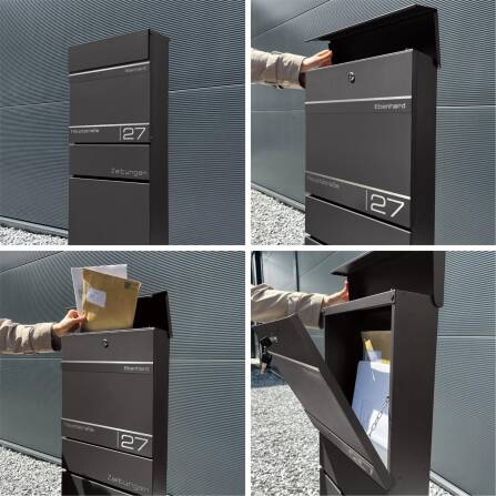 Metzler Standbriefkasten mit Zeitungsfach aus hochwertigem Stahl | Eisenglimmer | Alves 2
