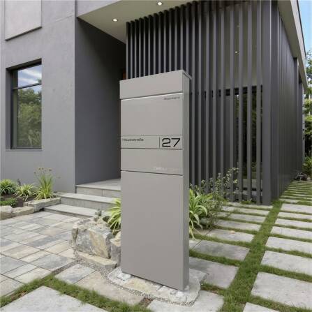 Metzler Standbriefkasten mit Zeitungsfach aus hochwertigem Stahl | Grau | Alves 2