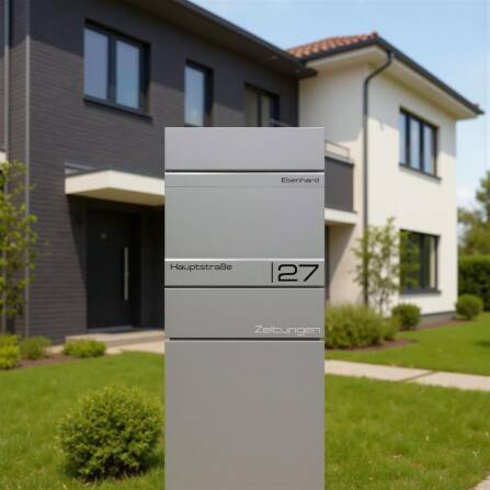 Metzler Standbriefkasten mit Zeitungsfach aus hochwertigem Stahl | Grau | Alves 2