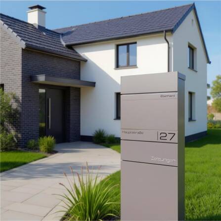 Metzler Standbriefkasten mit Zeitungsfach aus hochwertigem Stahl | Grau | Alves 2