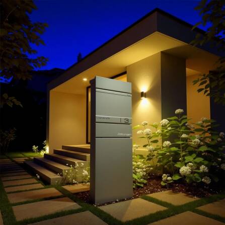 Metzler Standbriefkasten mit Zeitungsfach aus hochwertigem Stahl | Grau | Alves 2