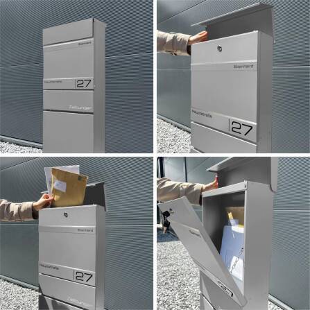 Metzler Standbriefkasten mit Zeitungsfach aus hochwertigem Stahl | Grau | Alves 2