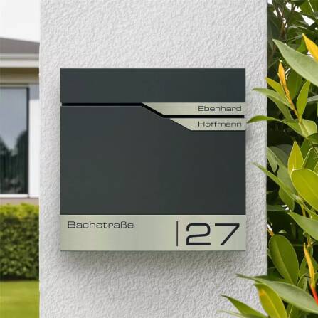 Metzler Briefkasten mit zwei Edelstahl-Namensschildern | Anthrazit RAL 7016 | Albrecht