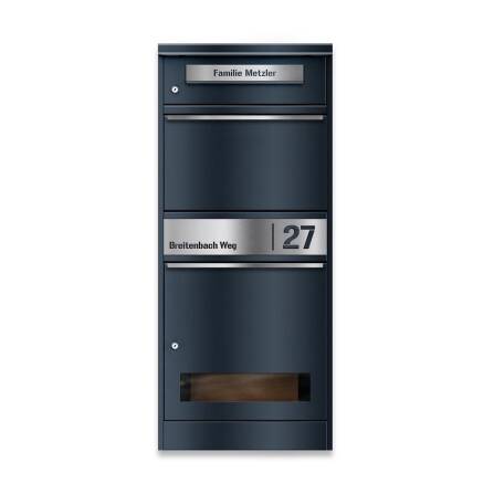 Metzler Boîte à colis et aux lettres | avec vitre | personnalisée avec gravure | Plaque de nom en acier inoxydable | Anthracite RAL 7016  | Bispo 3