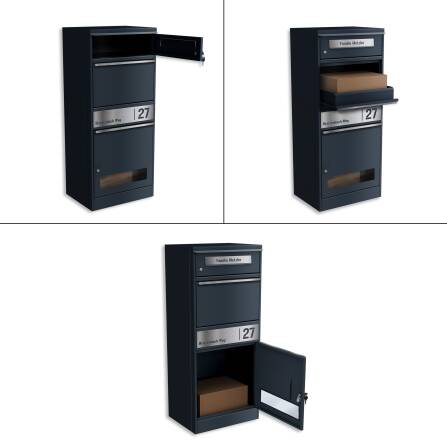 Metzler Paketbox mit Briefkasten | mit Sichtfenster | personalisiert mit Gravur | Edelstahl-Namensschild | Bispo 3