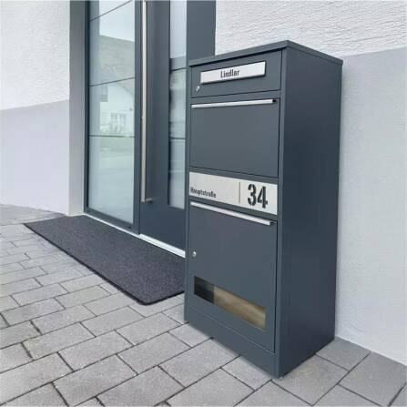 Metzler Paketbox mit Briefkasten | mit Sichtfenster | personalisiert mit Gravur | Edelstahl-Namensschild | Bispo 3