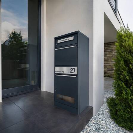 Metzler Paketbox mit Briefkasten | mit Sichtfenster | personalisiert mit Gravur | Edelstahl-Namensschild | Bispo 3