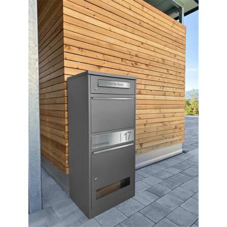 Metzler Boîte à colis et auxc lettres | avec vitre | personnalisée avec gravure | Plaque de nom en acier inoxydable | Mica de fer | Bispo 3